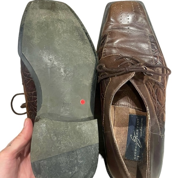 Giorgio Brutini Mens Shoes Square Toed Lace Embossing Size 10 Leather Brown - Picture 9 of 11